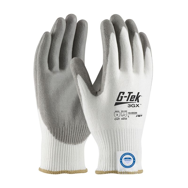 G-Tek® 3GX® Seamless Knit A4 Dyneema® Diamond Blended Glove with Polyurethane Coated Flat Grip on Palm & Fingers (#19-D330) G-Tek® 3GX® Seamless Knit A4 Dyneema® Diamond Blended Glove with Polyurethane Coated Flat Grip on Palm & Fingers (#19-D330)