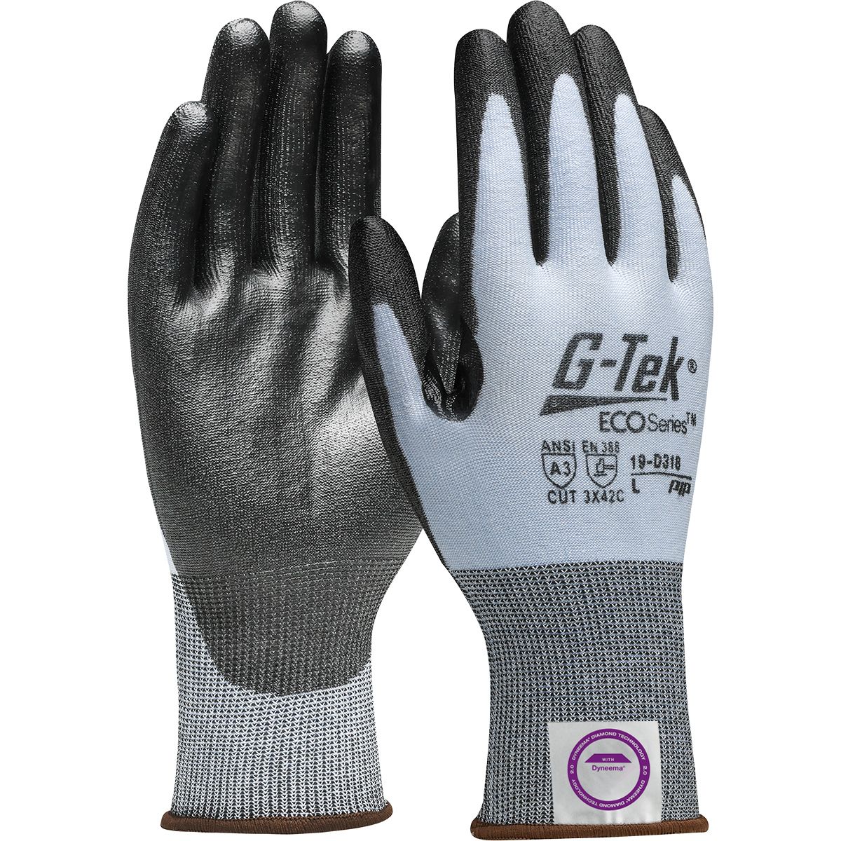 G-Tek® ECO Series™ Seamless Knit Dyneema® Diamond 2.0 Blended A3 (C) Glove with Polyurethane Coated Flat Grip on Palm & Fingers (#19-D318)
