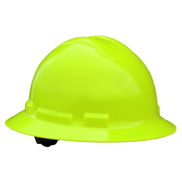 Quartz Full Brim Hard Hat, Hi Viz Green, 4 point ratchet (#QHR4-GREEN-HI-VIZ)