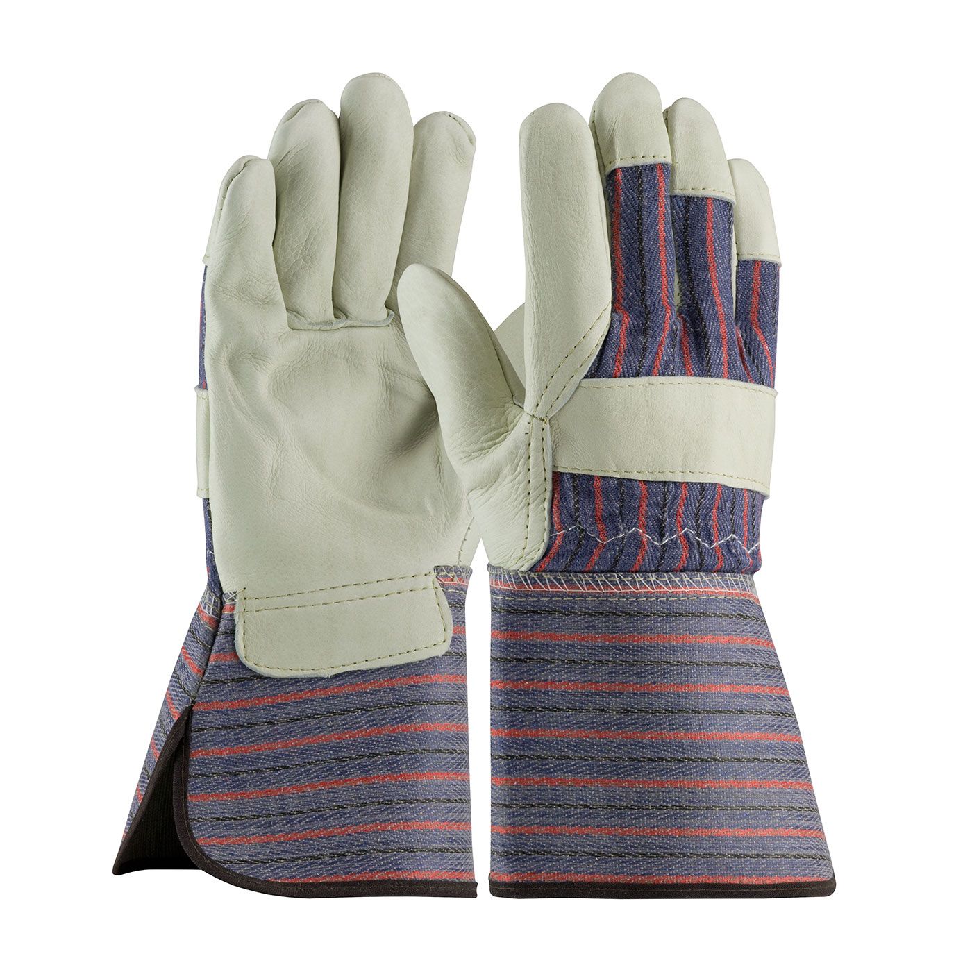 PIP Regular Grade Top Grain Cowhide Leather Palm Glove with Fabric Back - Gauntlet Cuff  (#87-1663)