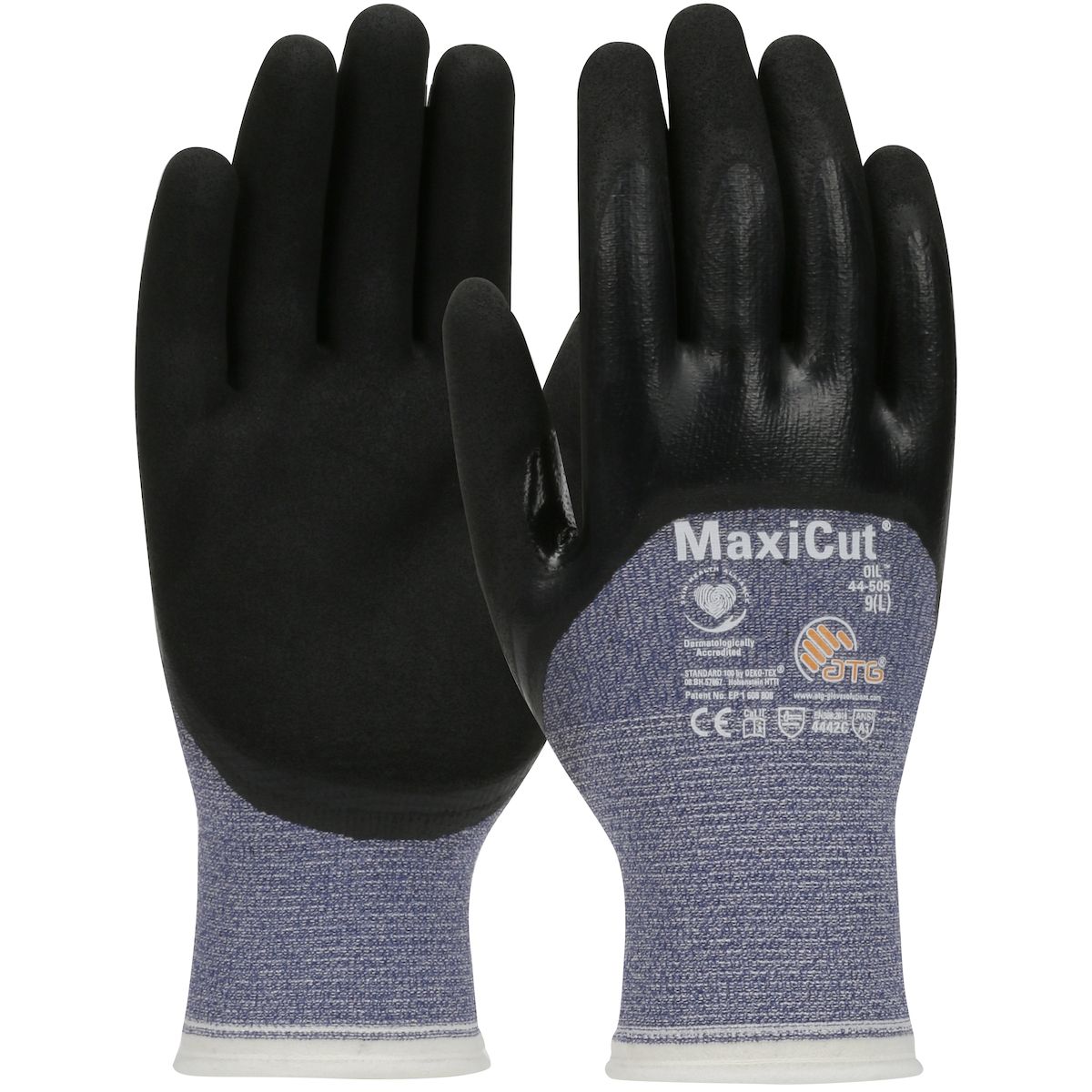 ATG® MaxiCut® Oil Seamless Knit A3 Engineered Yarn Glove with Nitrile Coated MicroFoam Grip on Palm, Fingers & Knuckles (#44-505) ATG® MaxiCut® Oil Seamless Knit A3 Engineered Yarn Glove with Nitrile Coated MicroFoam Grip on Palm, Fingers & Knuckles (#44-505)