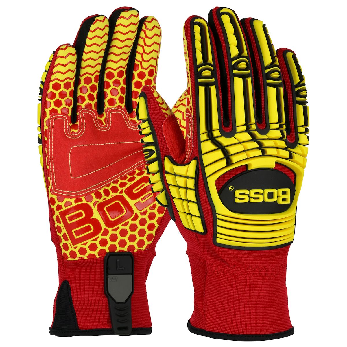 Boss® Synthetic Leather Palm with Red Silicone Grip and Spandex Back – TPR Impact Protection (#120-MP2415) Boss® Synthetic Leather Palm with Red Silicone Grip and Spandex Back – TPR Impact Protection (#120-MP2415)