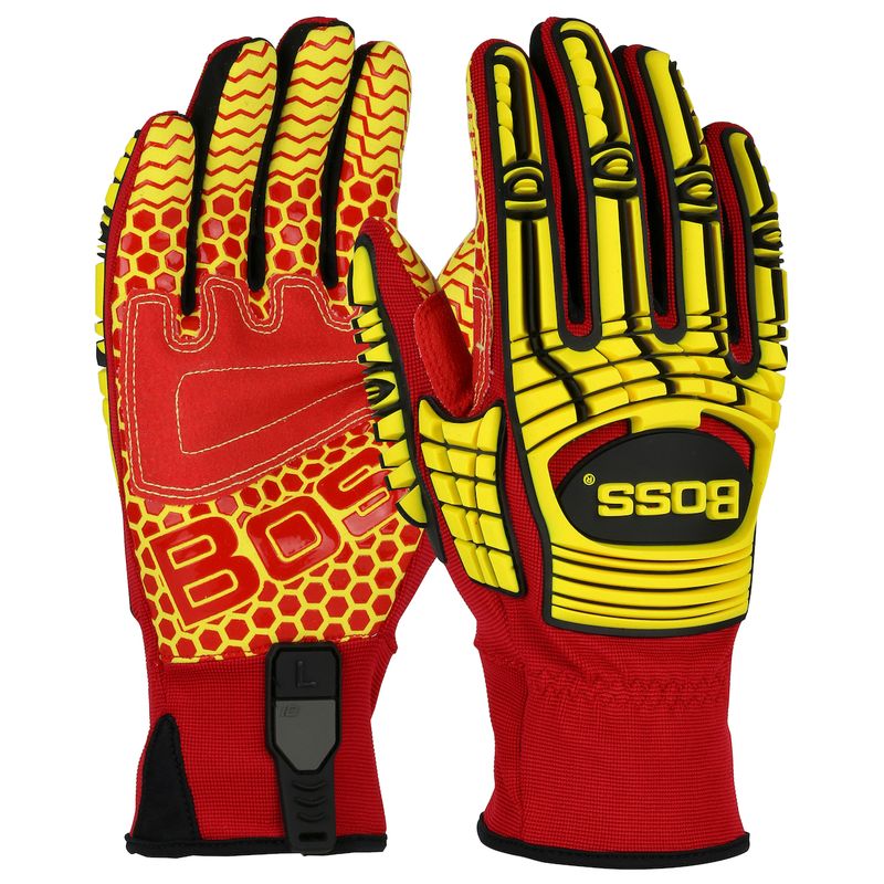 Boss® Synthetic Leather Palm with Red Silicone Grip and Spandex Back – TPR Impact Protection (#120-MP2415)