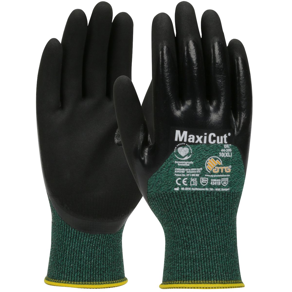 ATG® MaxiCut® Oil Seamless Knit A2 Engineered Yarn Glove with Nitrile Coated MicroFoam Grip on Palm, Fingers & Knuckles (#44-305) ATG® MaxiCut® Oil Seamless Knit A2 Engineered Yarn Glove with Nitrile Coated MicroFoam Grip on Palm, Fingers & Knuckles (#44-305)