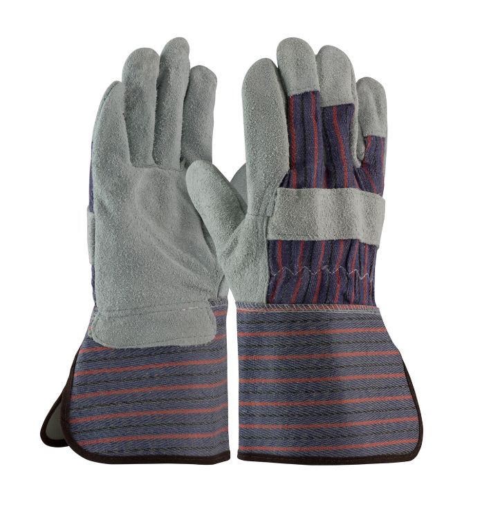 PIP "B/C" Grade Shoulder Split Cowhide Leather Palm Glove with Fabric Back - Rubberized Gauntlet Cuff  (#84-7632)