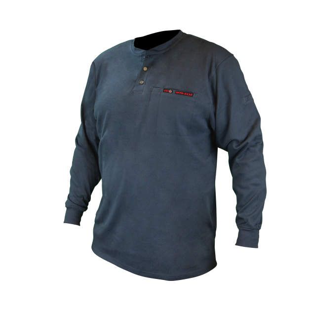 VolCore Long Sleeve Cotton Henley FR Shirt, navy (#FRS-002N)