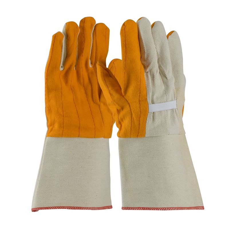 PIP Premium Grade Cotton Chore Glove with Double Layer Palm/Back and Nap-out Finish - Rubberized Gauntlet Cuff  (#93-578G)