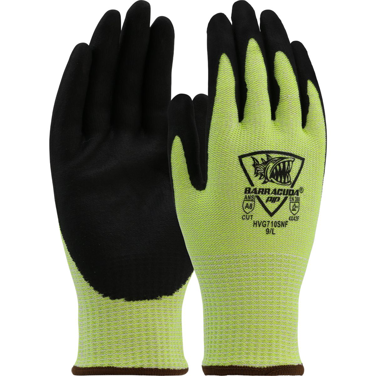 G-Tek® PolyKor® Barracuda® Hi-Vis Seamless Knit A8 PolyKor® Blended Glove with Foam Nitrile Coated Grip on Palm & Fingers (#HVG710SNF) G-Tek® PolyKor® Barracuda® Hi-Vis Seamless Knit A8 PolyKor® Blended Glove with Foam Nitrile Coated Grip on Palm & Fingers (#HVG710SNF)