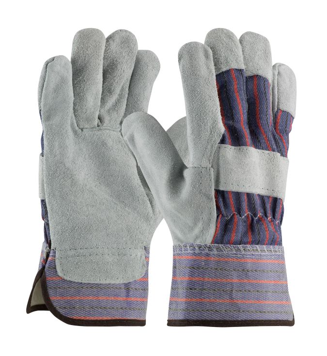 PIP "B/C" Grade Shoulder Split Cowhide Leather Palm Glove with Fabric Back - Plasticized Safety Cuff  (#84-7532A)