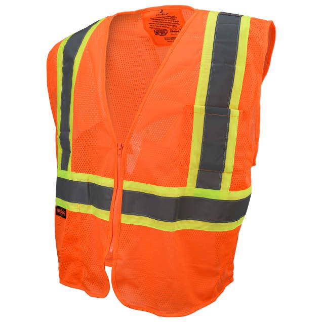 Economy Class 2 Self Extinguishing Vest w/Two-Tone Trim, Hi-Viz Orange (#SV225-2ZOM)