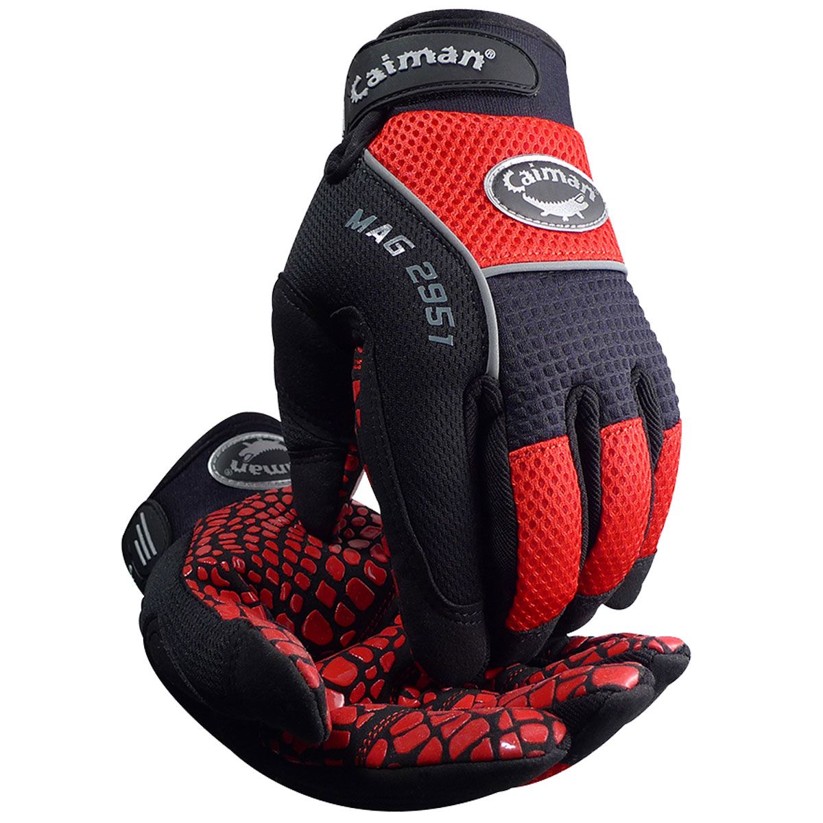Caiman® MAG™ Multi-Activity Glove with Synthetic Leather Padded Palm and Red AirMesh™ Back - Silicone Grip (#2951) Caiman® MAG™ Multi-Activity Glove with Synthetic Leather Padded Palm and Red AirMesh™ Back - Silicone Grip (#2951)
