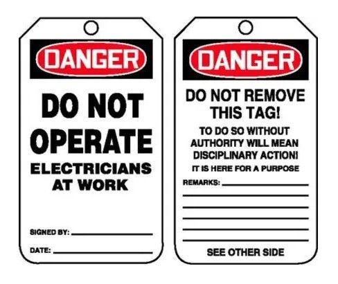 OSHA Danger Safety Tag: Do Not Operate - Electricians At Work , 25/pack (#MDT166CTP) OSHA Danger Safety Tag: Do Not Operate - Electricians At Work , 25/pack (#MDT166CTP)
