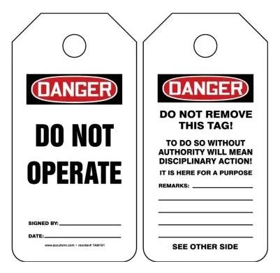 Mini OSHA Danger Safety Tag: Do Not Operate (#TAM101CTP)