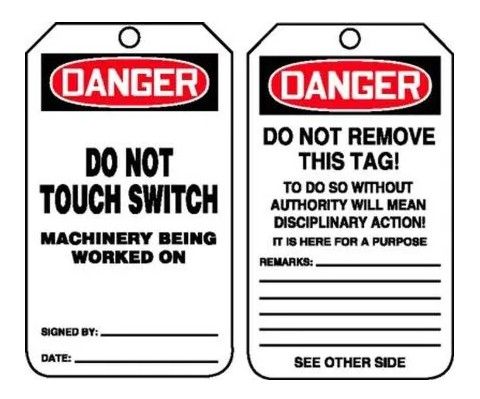OSHA Danger Safety Tag: Do Not Touch Switch - Machinery Being Worked On, 25/pack (#MDT173CTP)