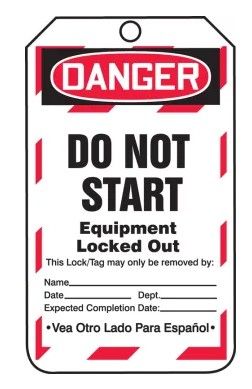 FULL-SIDE BILINGUAL SPANISH SAFETY TAGS, 25/pack (#TSP182CTP) FULL-SIDE BILINGUAL SPANISH SAFETY TAGS, 25/pack (#TSP182CTP)
