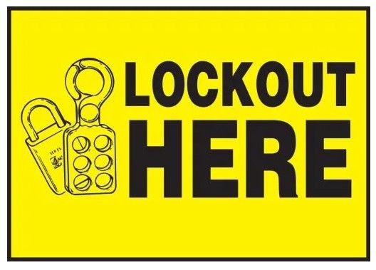 Lockout/Tagout Label: Lockout Here (Black/Yellow) (#LLKT431) Lockout/Tagout Label: Lockout Here (Black/Yellow) (#LLKT431)