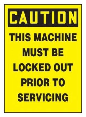 OSHA Caution Lockout/Tagout Label: This Machine Must Be Locked Out Prior To Servicing (#LLKT414) OSHA Caution Lockout/Tagout Label: This Machine Must Be Locked Out Prior To Servicing (#LLKT414)