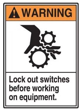 ANSI Warning Safety Label: Lock Out Switches Before Working On Equipment., 5/pack (#LELC311VSP)