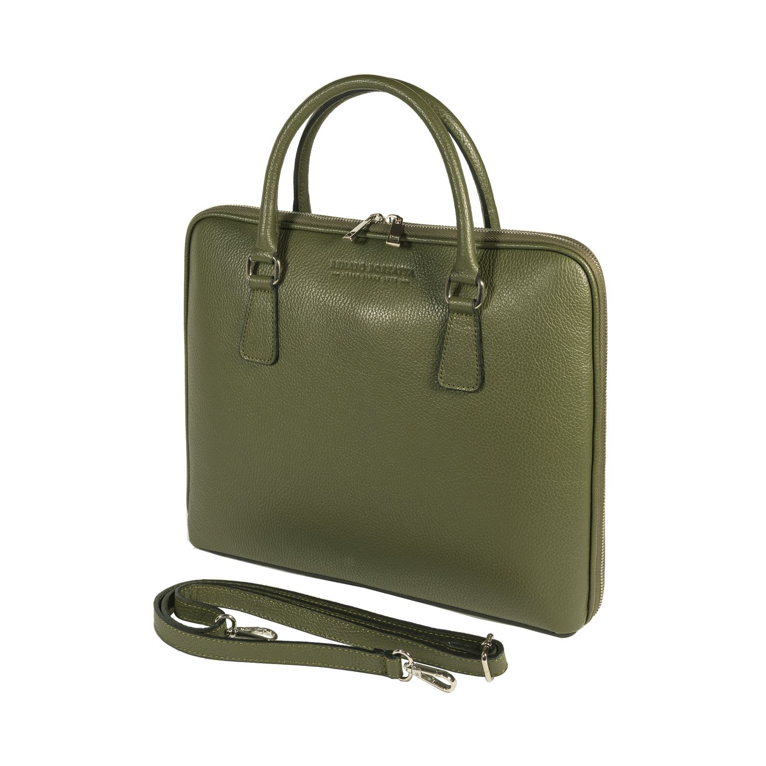Italian Leather Unisex Briefcase — Green | İtalyan Dəri İş Çantası — Yaşıl