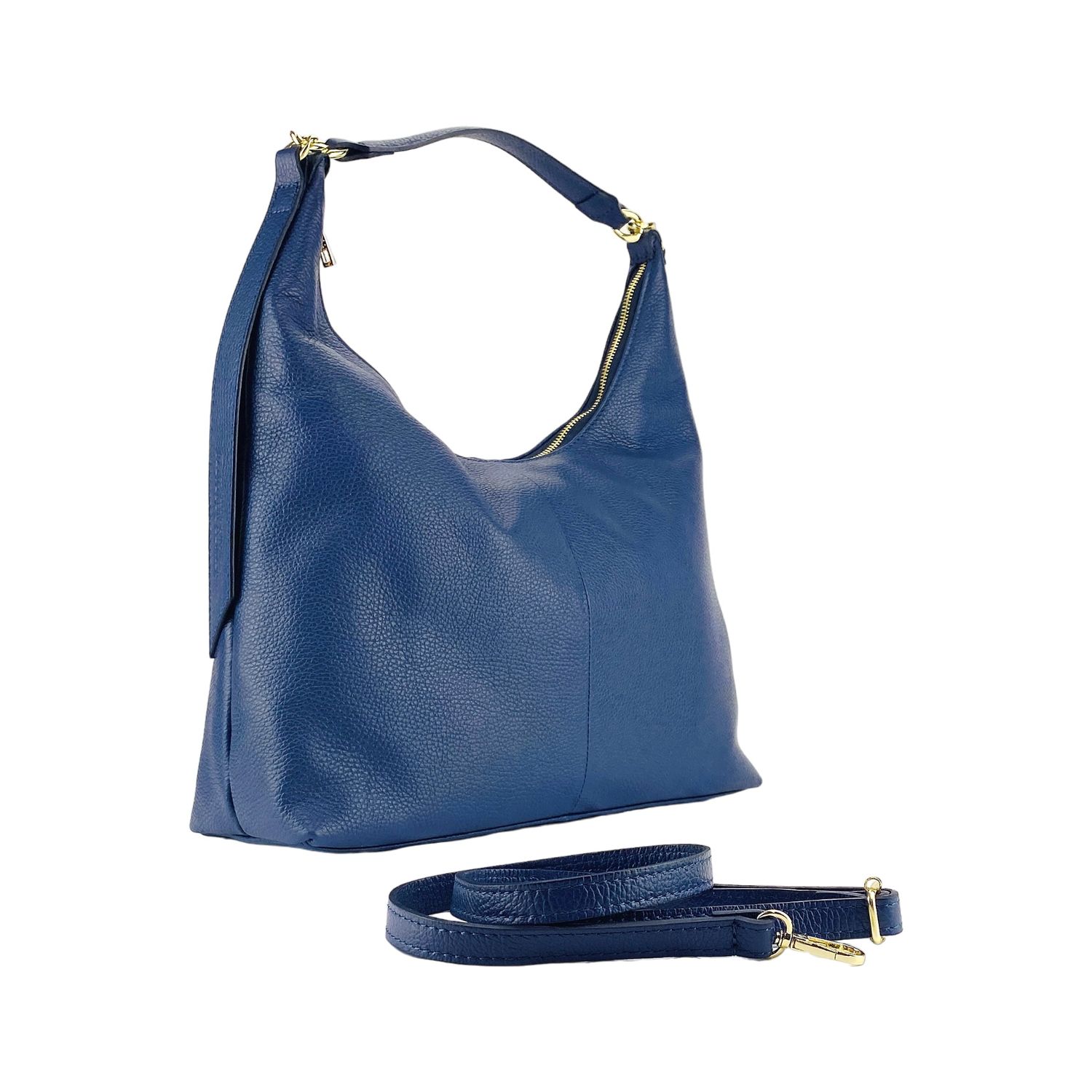 Women's Soft Italian Leather Shoulder Bag — Blue | Qadın Yumşaq İtalyan Dəri Çiyín Çantası — Göy