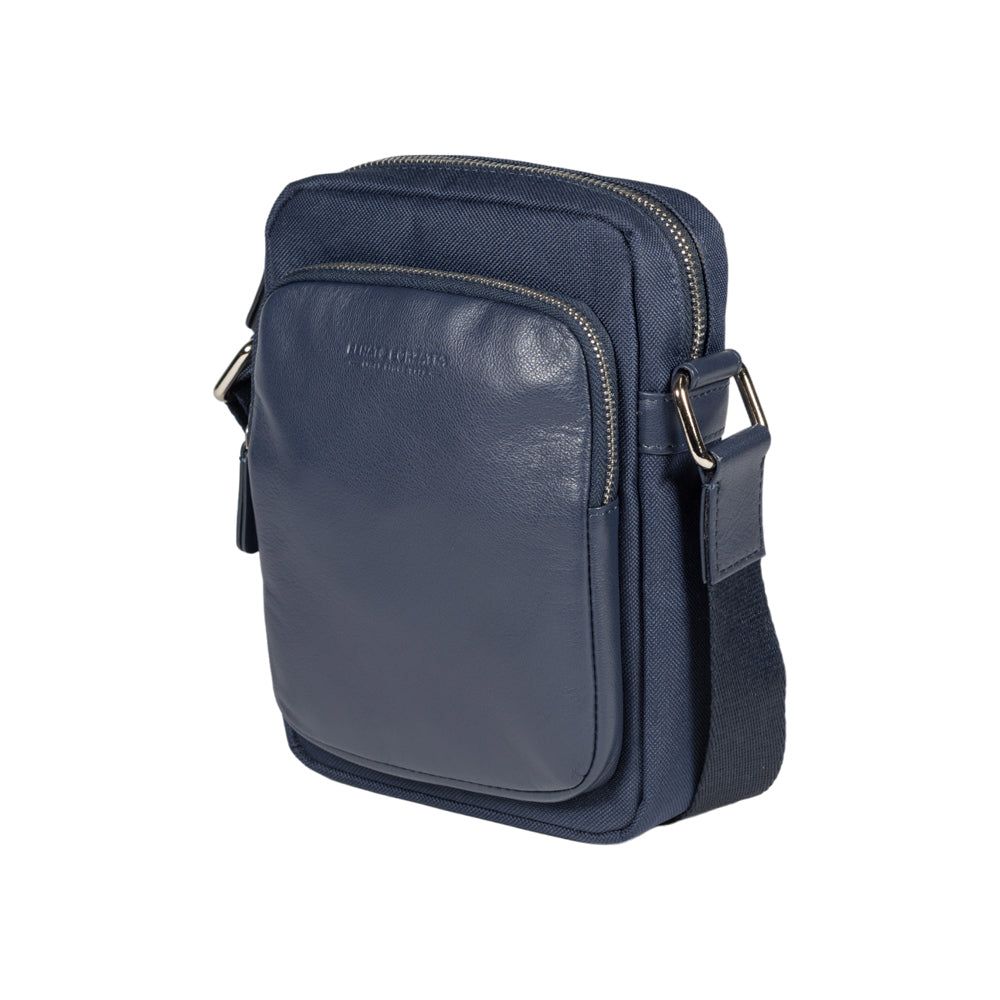 Italian Leather &amp; Nylon Shoulder Bag — Blue | İtalyan Dəri və Neylon Çiyín Çantası — Göy