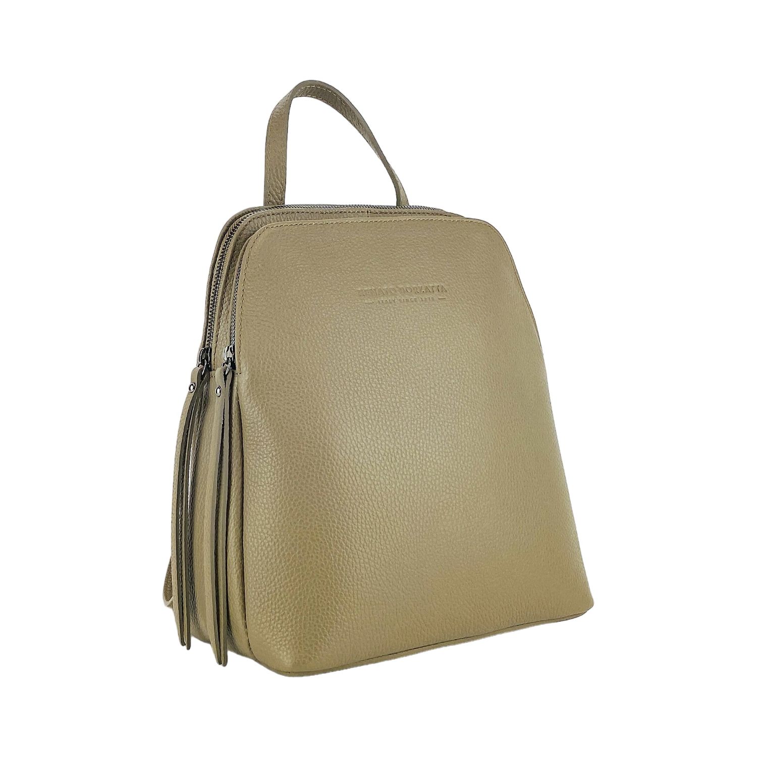 Women's Italian Leather Backpack, Double Compartment — Taupe | Qadın İtalyan Dəri Bel Çantası — Taup