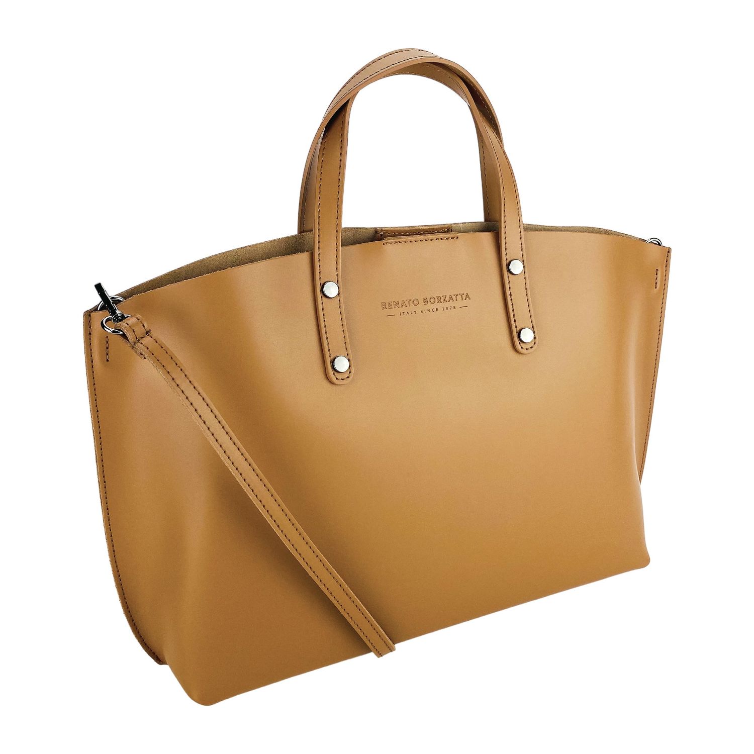 Women's Large Italian Leather Handbag — Cognac | Qadın Böyük İtalyan Dəri Əl Çantası — Konyak