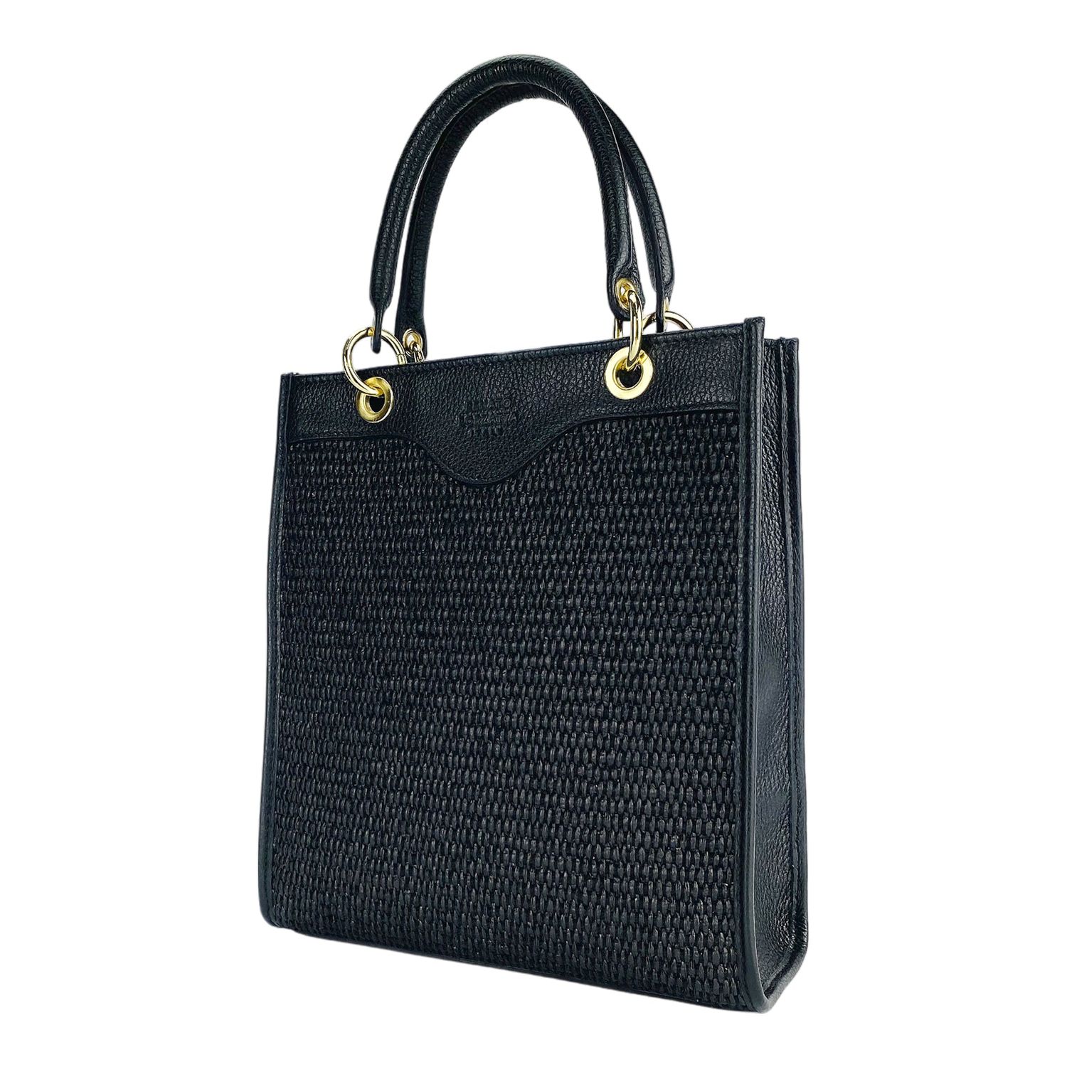 Italian Leather &amp; Straw Handbag — Black | İtalyan Dəri və Saman Əl Çantası — Qara