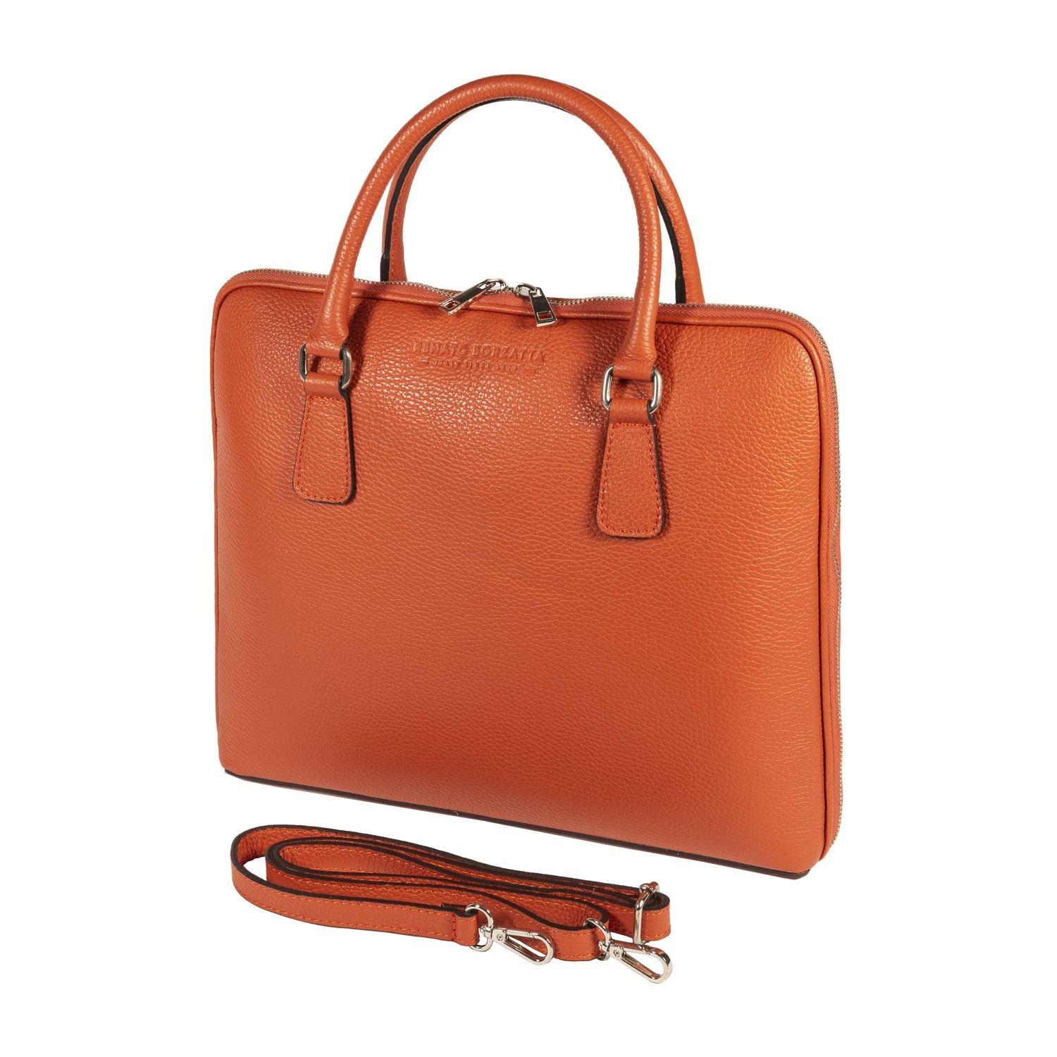 Italian Leather Unisex Briefcase — Orange | İtalyan Dəri İş Çantası — Narıncı