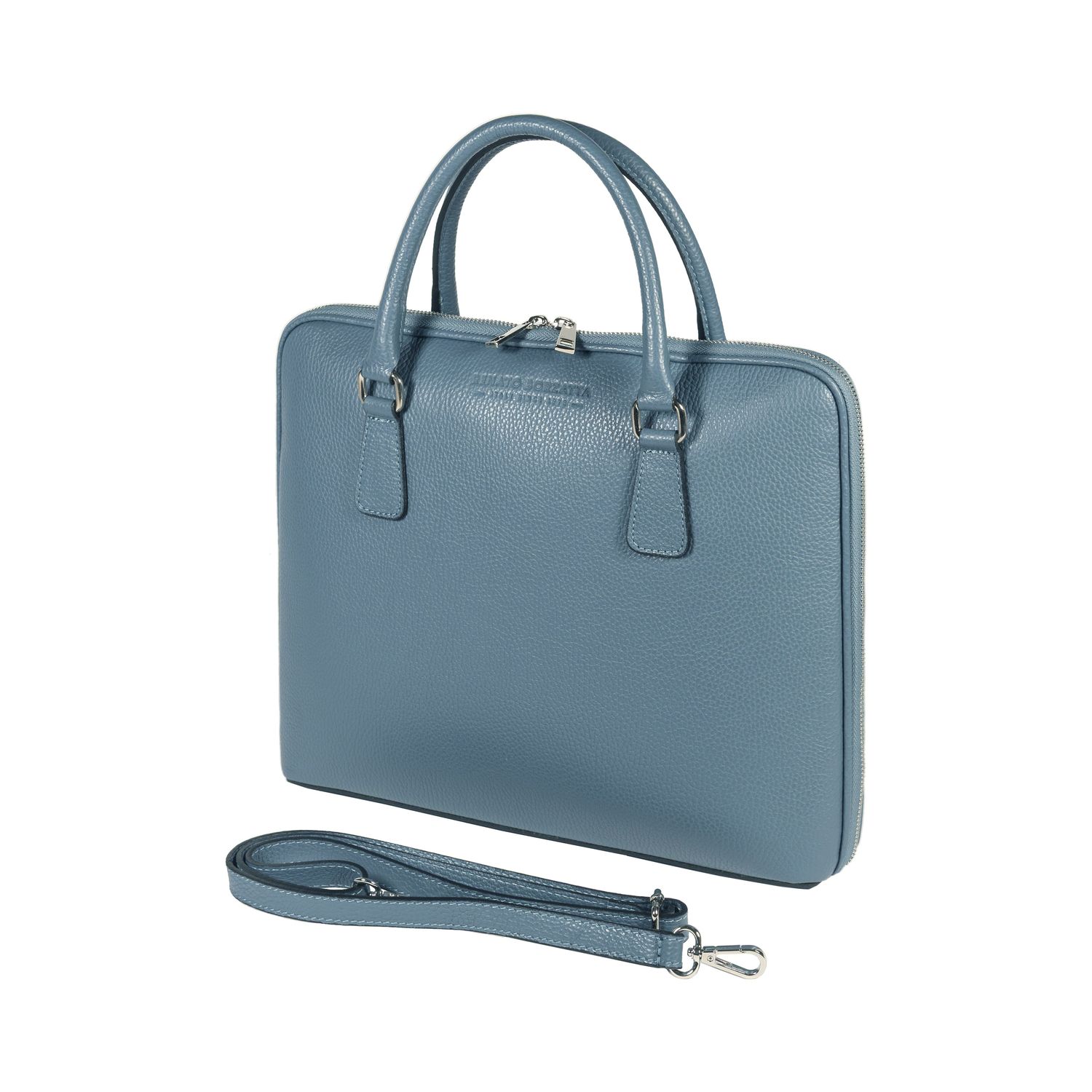 Italian Leather Unisex Briefcase — Avio Blue | İtalyan Dəri İş Çantası — Avio Göy