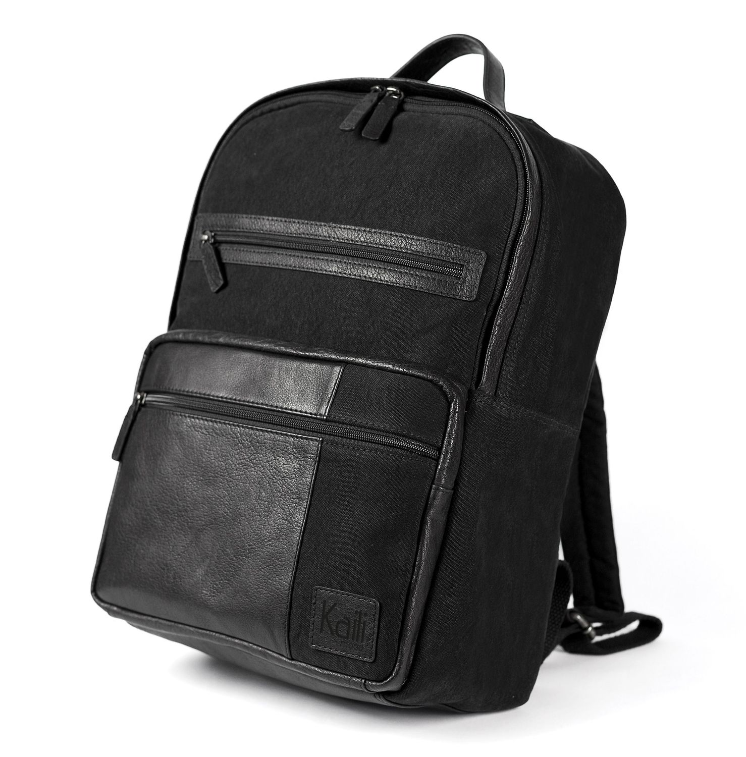Italian Canvas &amp; Leather Notebook Backpack — Black | İtalyan Kətan və Dəri Notebook Çantası — Qara
