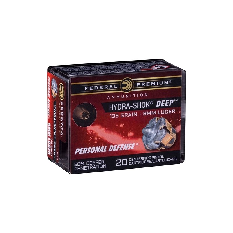 Federal Hydra-Shok Deep 9mm Ammo 135 Grain Jacketed Hollow Point
