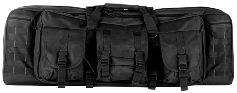 VISM Double Carbine Heavy Duty PVC Nylon w/Padded Center Divider Lockable Zippers Exterior Pockets, Rifle Case