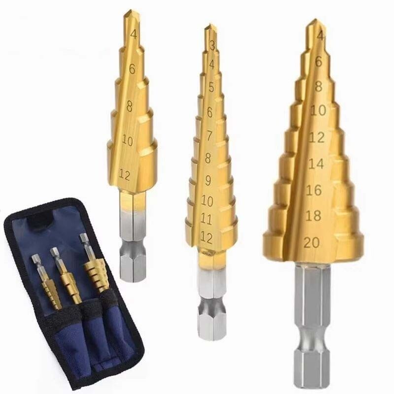 Stufenbohrer Kegelbohrer Senker 3 TLG SATZ mit Hülle und Bitaufnahme