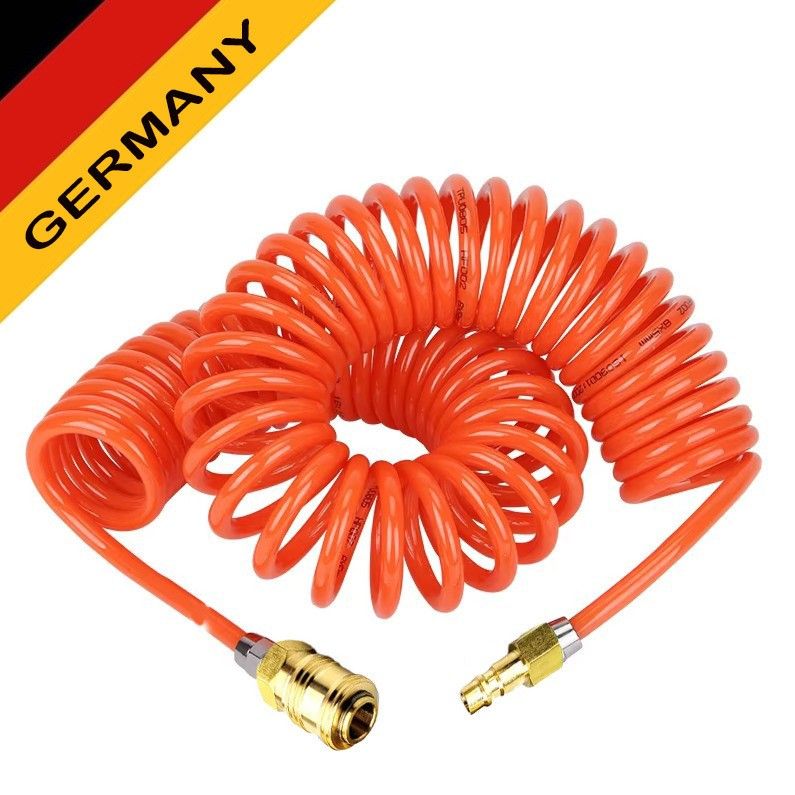 Druckluft Spiralschlauch 7,5m Druckluftschlauch 10x6,5 PUSchlauch deut.Kupplung