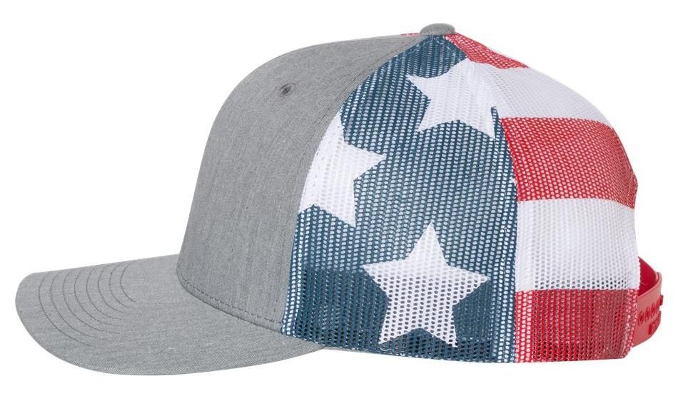 Richardson Printed Mesh Trucker Cap - Heather Grey / Stars & Stripes