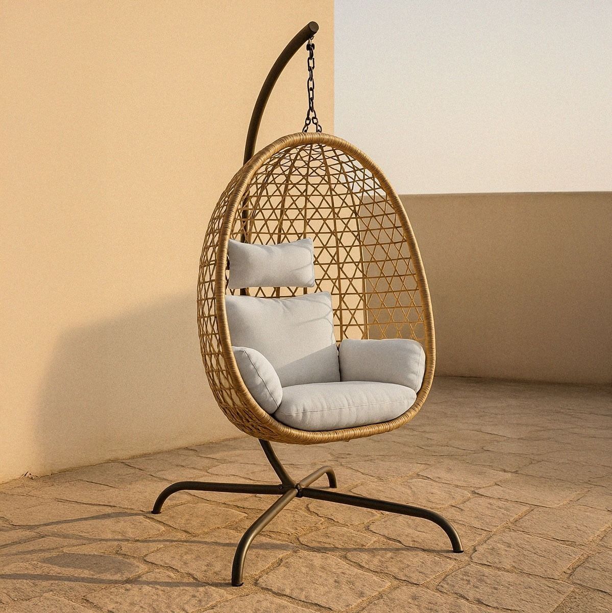 Huśtawka NIDO Homla Naturalna z beżową poduszką 104x106x184 cm