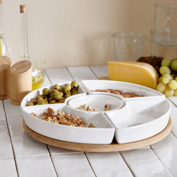 Półmisek FINCAN z białymi miseczkami i obrotową tacą 30 cm