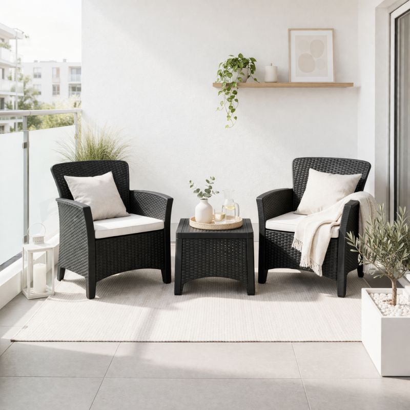Zestaw mebli ogrodowych Bella antracyt 3w1 Stolik+2fotele imitacja rattanu