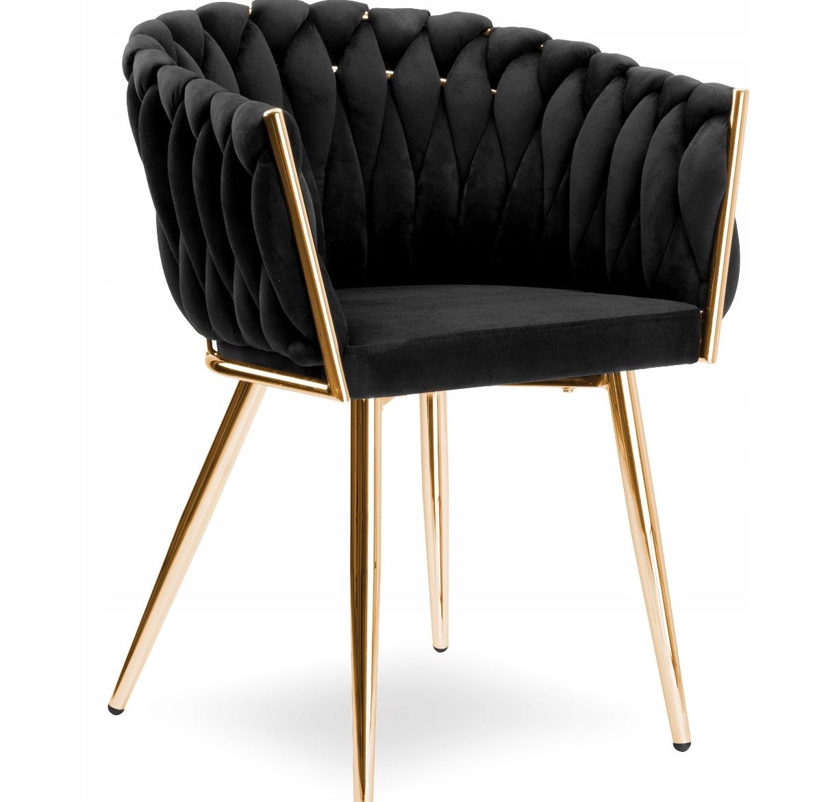 KRZESŁO TAPICEROWANE DO SALONU JADALNI CZARNE WELUROWE GLAMOUR ZŁOTE NOGI