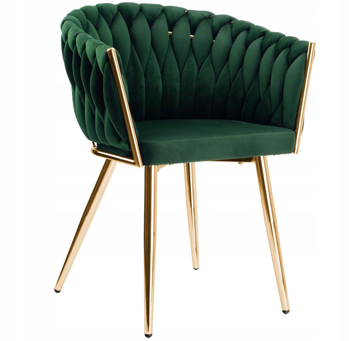 KRZESŁO TAPICEROWANE DO SALONU JADALNI ZIELEŃ WELUROWE GLAMOUR ZŁOTE NOGI