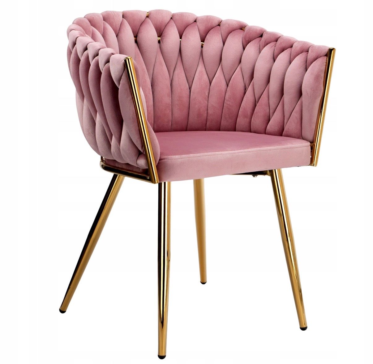 KRZESŁO TAPICEROWANE DO SALONU JADALNI RÓŻOWE WELUROWE GLAMOUR ZŁOTE NOGI