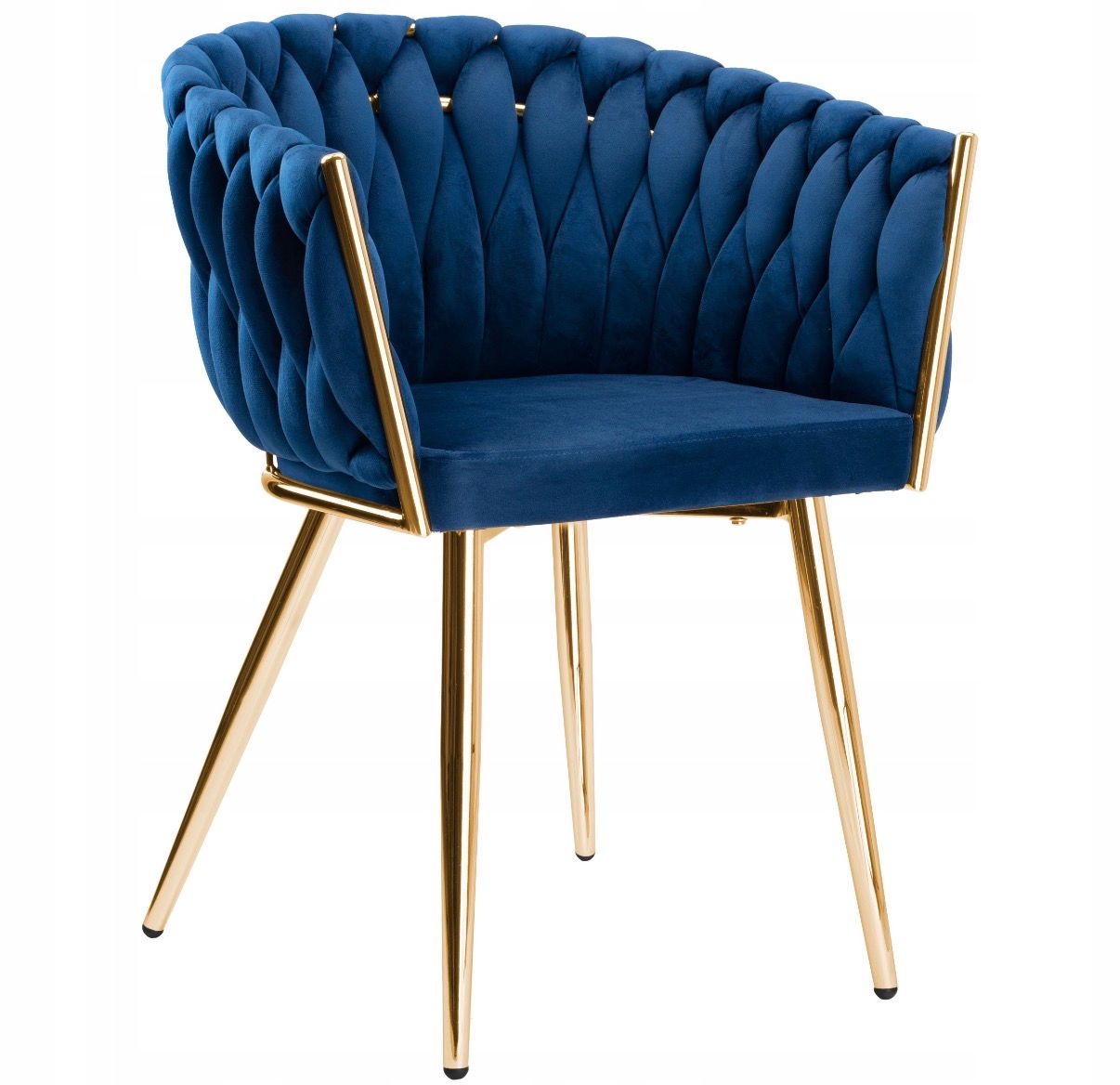 KRZESŁO TAPICEROWANE DO SALONU JADALNI GRANATOWE WELUROWE GLAMOUR ZŁOTE NOGI