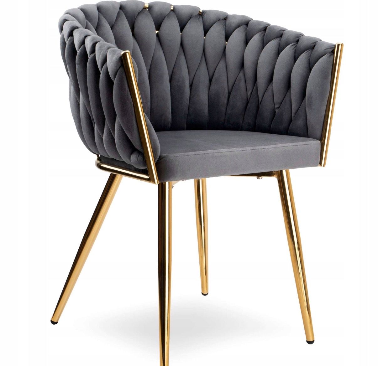 KRZESŁO TAPICEROWANE DO SALONU JADALNI SZARE WELUROWE GLAMOUR ZŁOTE NOGI