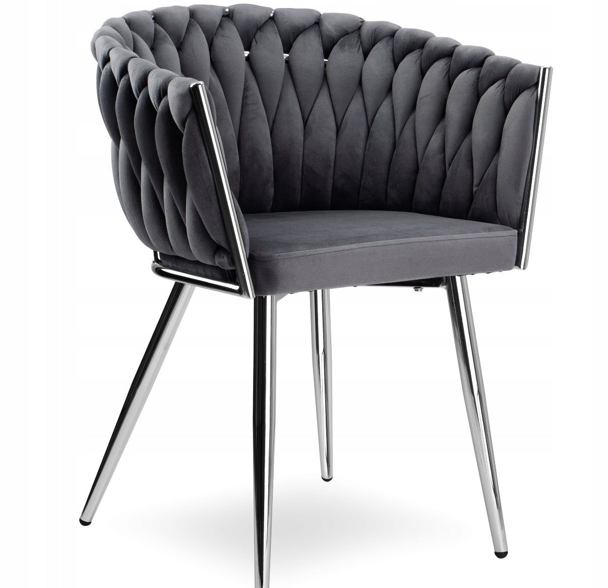 KRZESŁO TAPICEROWANE DO SALONU JADALNI SZARE WELUROWE GLAMOUR CHROMOWANE NOGI