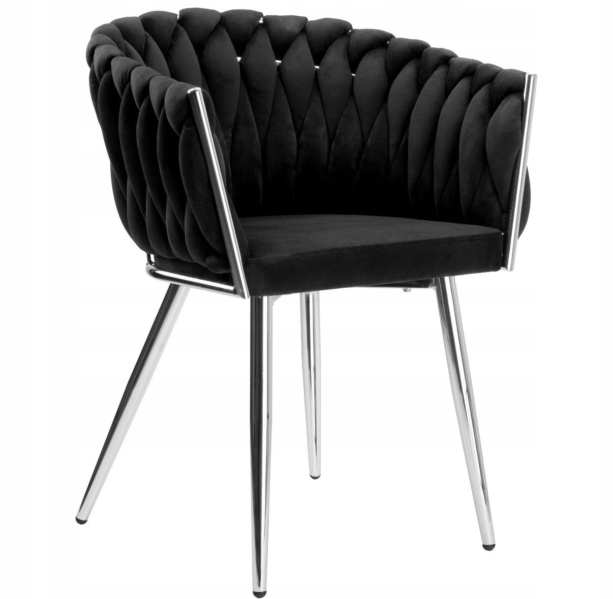KRZESŁO TAPICEROWANE DO SALONU JADALNI CZARNE WELUROWE GLAMOUR CHROMOWANE NOGI