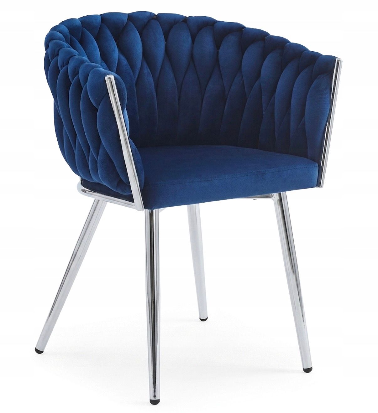 KRZESŁO TAPICEROWANE DO SALONU JADALNI GRANATOWE WELUROWE GLAMOUR CHROMOWANE NOGI