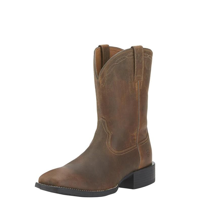 Ariat Mens Heritage Roper Wide Square Toe Distressed Brown Boot, Shoe size: 7EE