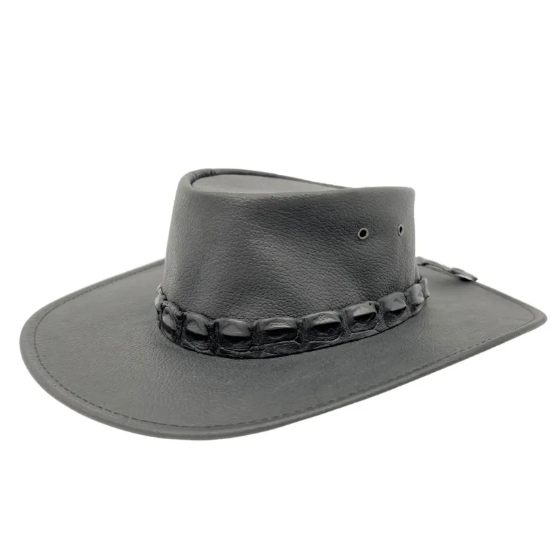 Jacaru Wild Roo Croc Digger Black Leather Hat