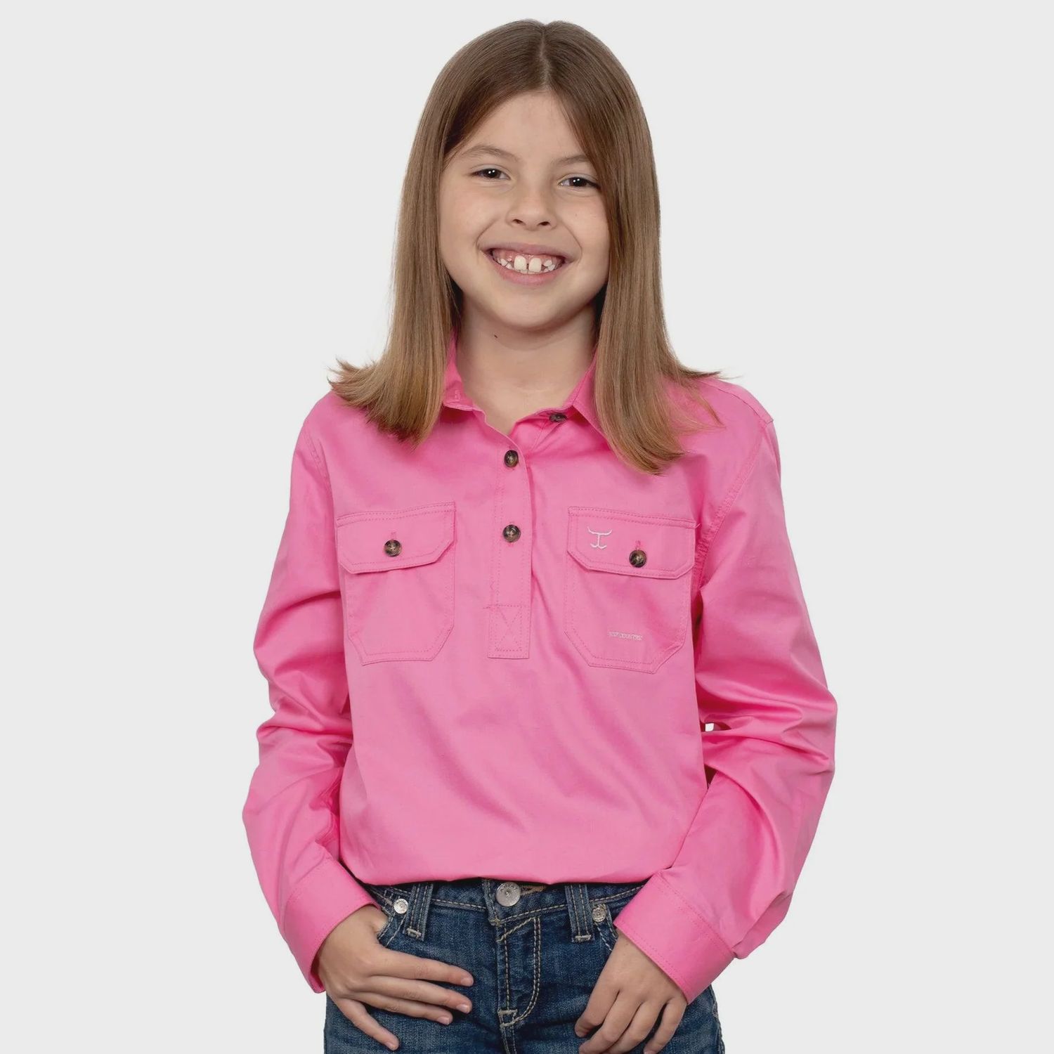 Just Country Kids Girls Kenzie Half Button Long Sleeve Rose Work Shirt, Size: XXS (2-3)